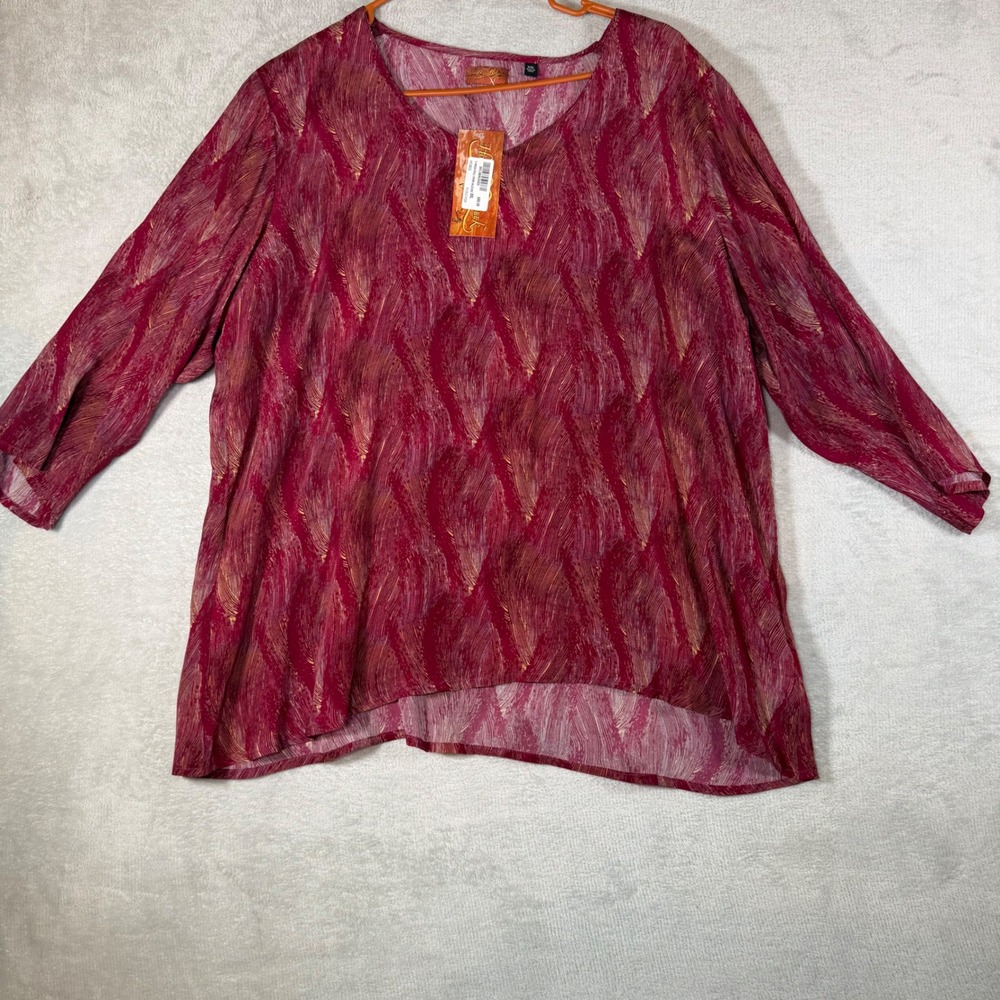 Scully Honey Creek Womens XXL Fuschia Abstract V-Neck Blouse HC802 New